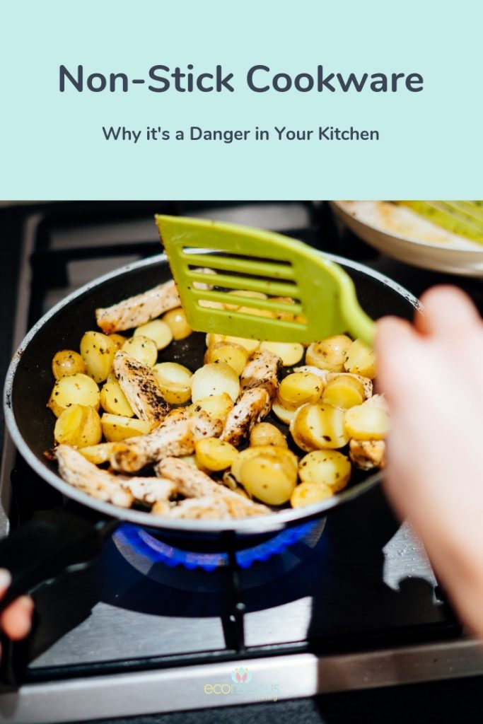 Pinterest graphic why non-stick cookware is a danger